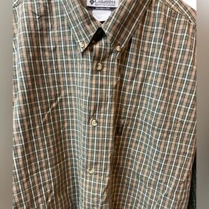Mens Columbia Long Sleeve Shirt Olive Green Brown Size Extra Large